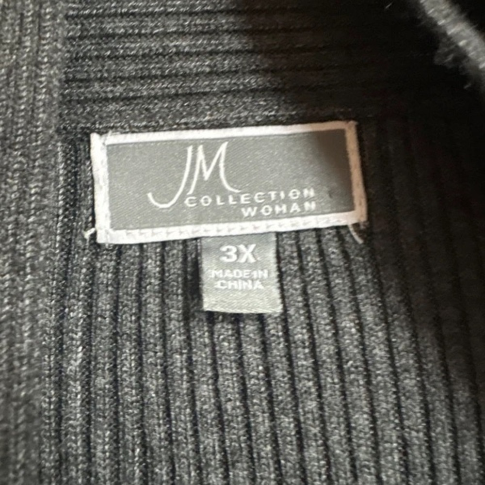 JM Collection Gray Open-Front Ribbed Cardigan - Picture 2 of 2